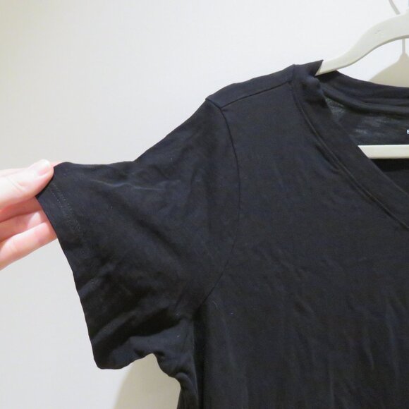 EILEEN FISHER Organic Cotton Slubby Jersey V-Neck Dress Black Minimalist Casual - Picture 6 of 14